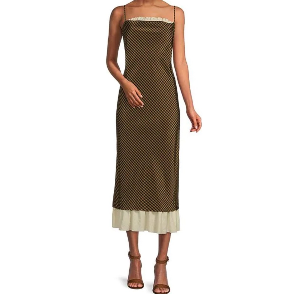 Antonio Melani x Courtney Grow Gingham Print Sleeveless Ruffle Trim Midi Dress
